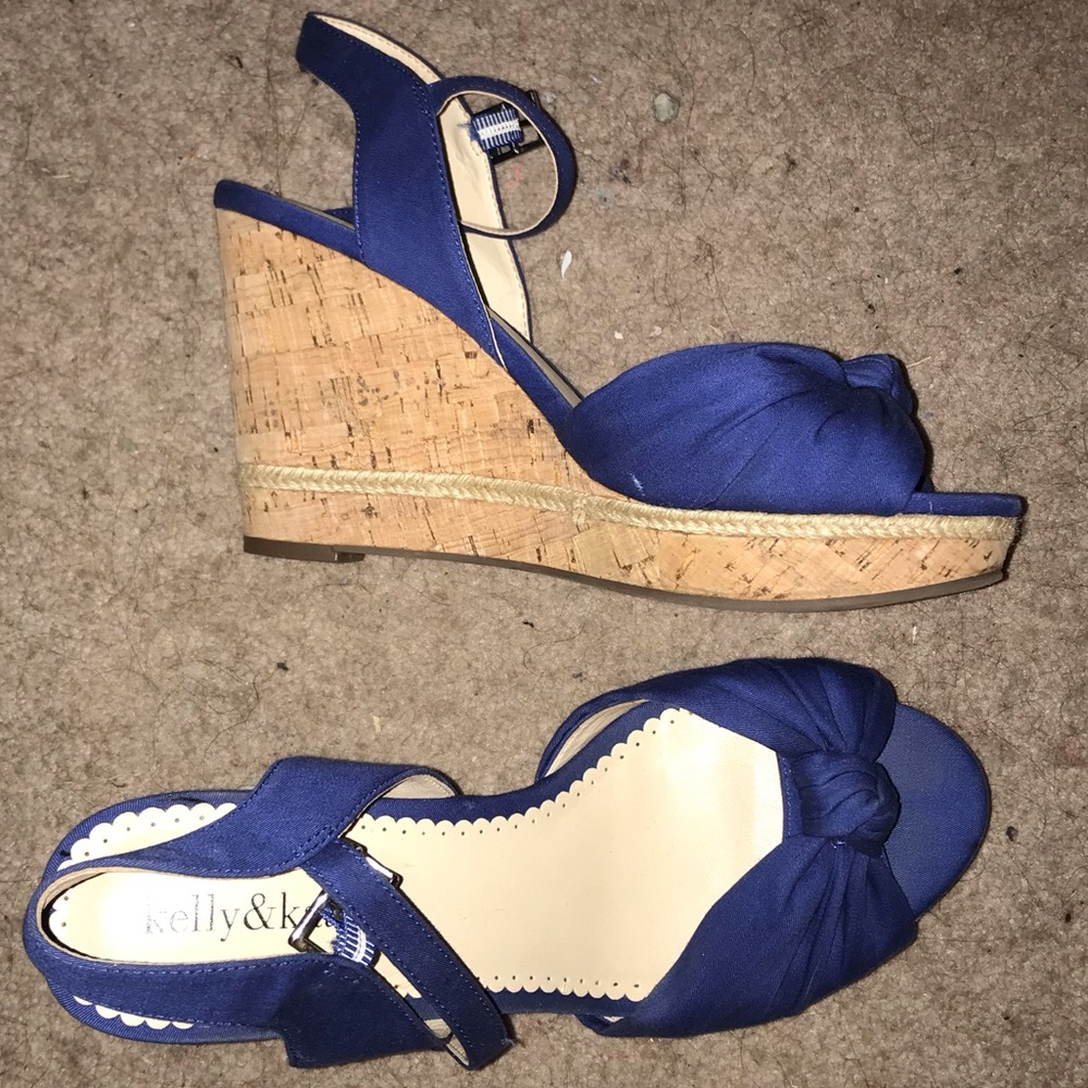 Blue and cork heels